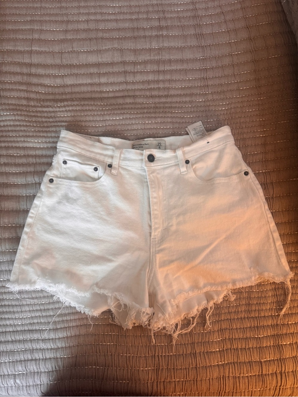 Abercrombie & Fitch White Frayed Hem High-Rise Denim Shorts